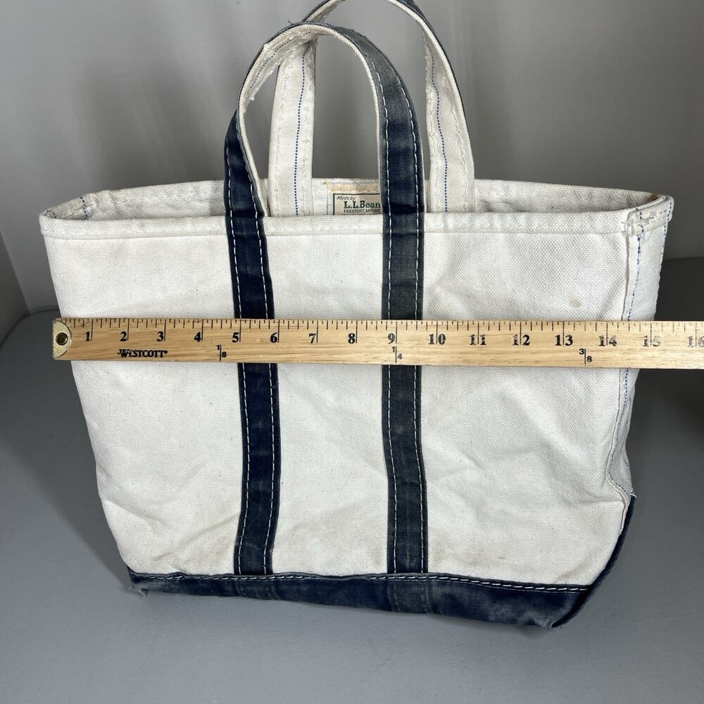 Vintage LL Bean Boat Tote Canvas Bag Distressed Sawtooth Crinkle Tag Maine White - Picture 16 of 16
